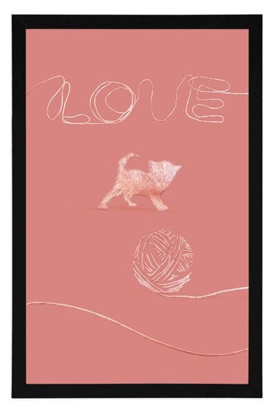 Plakat maca s klupkom i natpisom Love