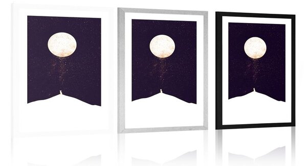 Plakat s paspartuom životinja pod punim mjesecom