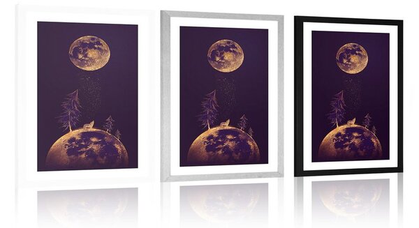 Plakat s paspartuom tajanstvena šuma u carstvu planeta
