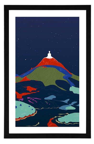 Plakat s paspartuom meditacija Buddhe na vrhu