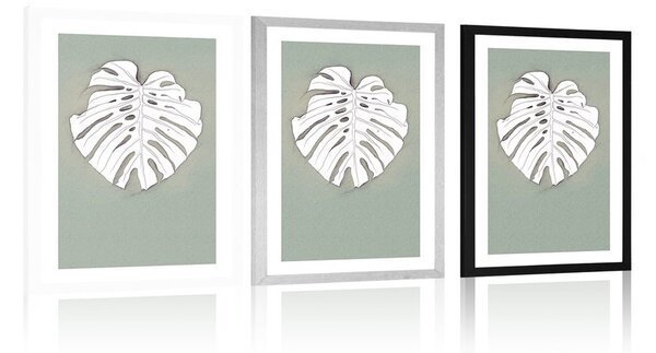Plakat s paspartuom monstera na zelenoj podlozi