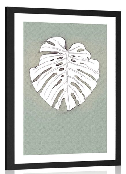 Plakat s paspartuom monstera na zelenoj podlozi