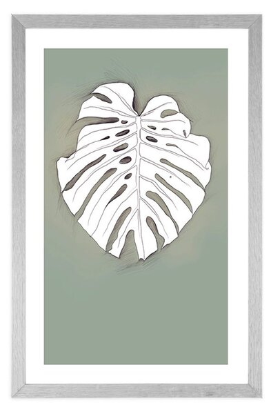 Plakat s paspartuom monstera na zelenoj podlozi
