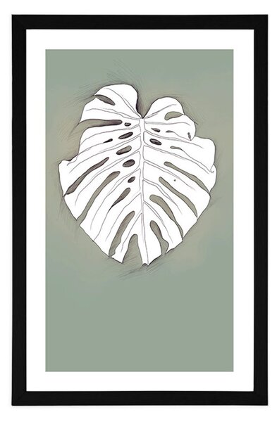 Plakat s paspartuom monstera na zelenoj podlozi