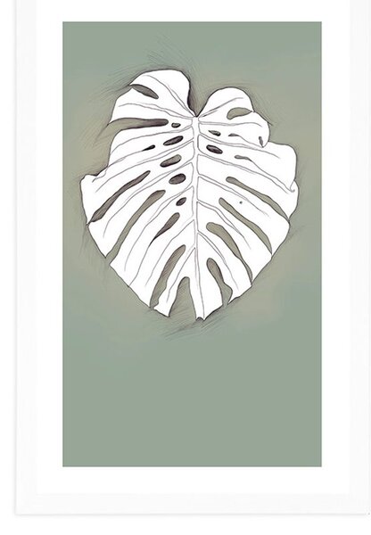 Plakat s paspartuom monstera na zelenoj podlozi