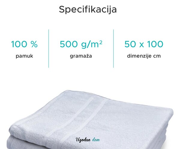 Hotelski ručnik Royal 50 x 100 cm bijeli, 100% pamuk
