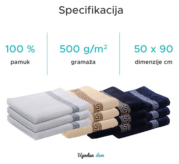Ručnik GREEK 50 x 90 cm crni, 100% pamuk