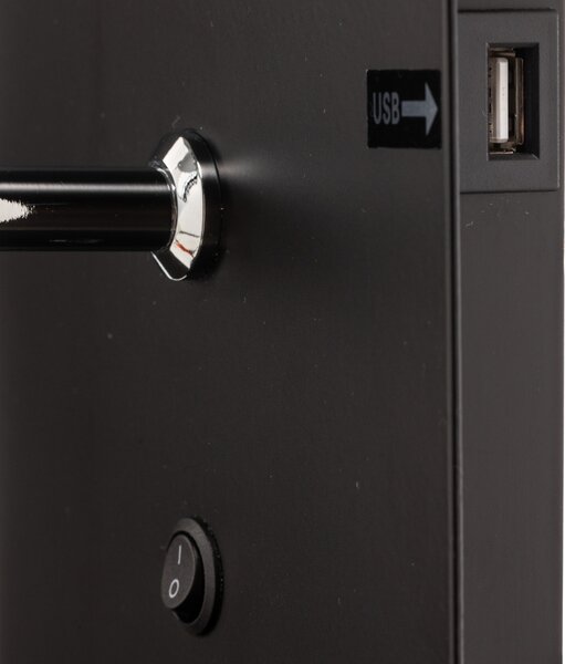 Zidne Svjetiljka Dyberg Larsen, DL20 USB Shelf, prigušiv, Crno, Spavaća soba, Metal, Skandinavski