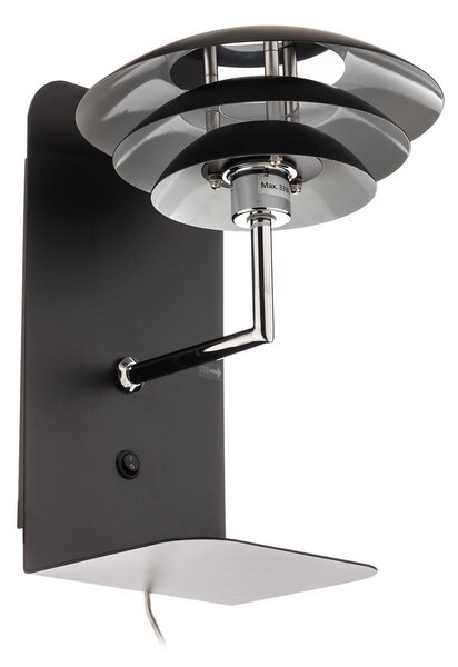 Zidne Svjetiljka Dyberg Larsen, DL20 USB Shelf, prigušiv, Crno, Spavaća soba, Metal, Skandinavski