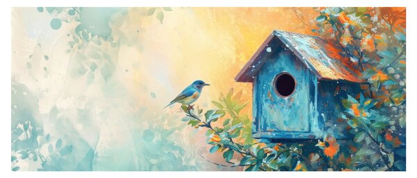Slika - Kućica za ptice, akvarel (120x50 cm)