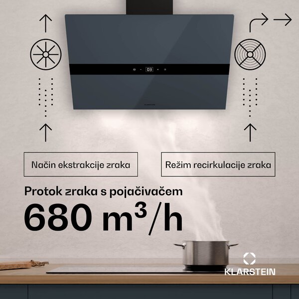 Klarstein WiFusion Smart 60cm 679m³/h Nagnuta Napa Antracit