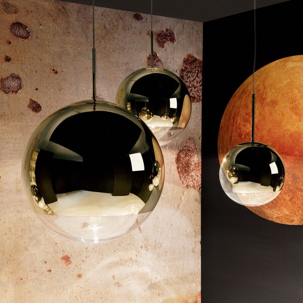 Viseće Svjetiljka Tom Dixon, Mirror Ball, prigušiv, Zlato / mjed, Dnevna soba, Plastika, Dizajn