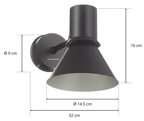 Zidne Svjetiljka Anglepoise, Type 80 W1, Crno, Dnevna soba, Metal, Dizajn