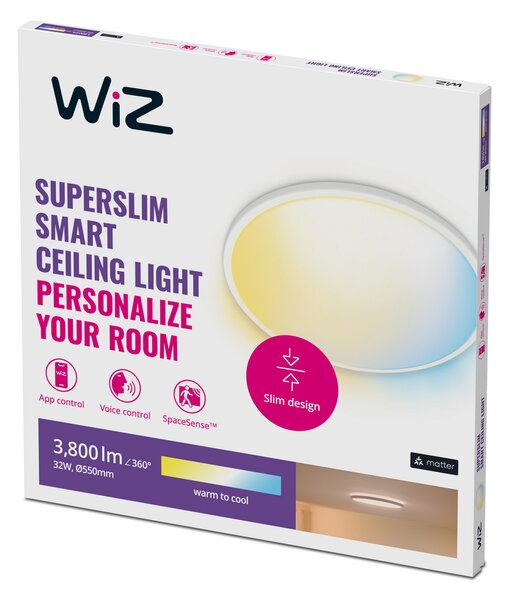 Stropne Svjetiljka WiZ, SuperSlim, prigušiv, Bijela, Dnevna soba, Plastika, Moderan