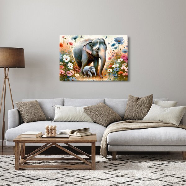 Slika - Mama slonica, akvarel (90x60 cm)