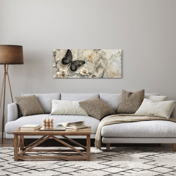 Slika - Mramorna pozadina s leptirima (120x50 cm)