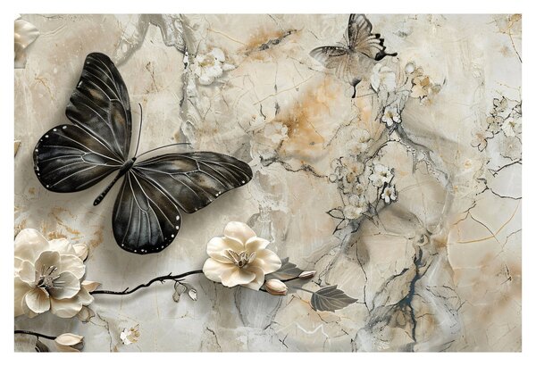 Slika - Mramorna pozadina s leptirima (90x60 cm)