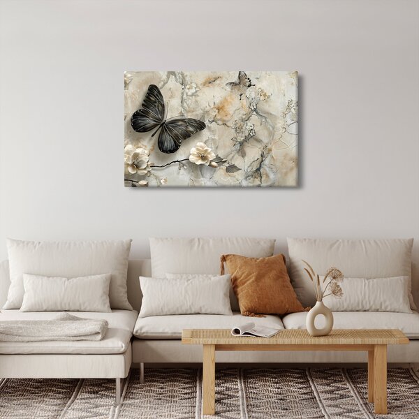 Slika - Mramorna pozadina s leptirima (90x60 cm)