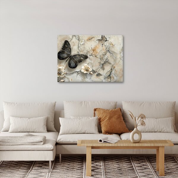 Slika - Mramorna pozadina s leptirima (70x50 cm)