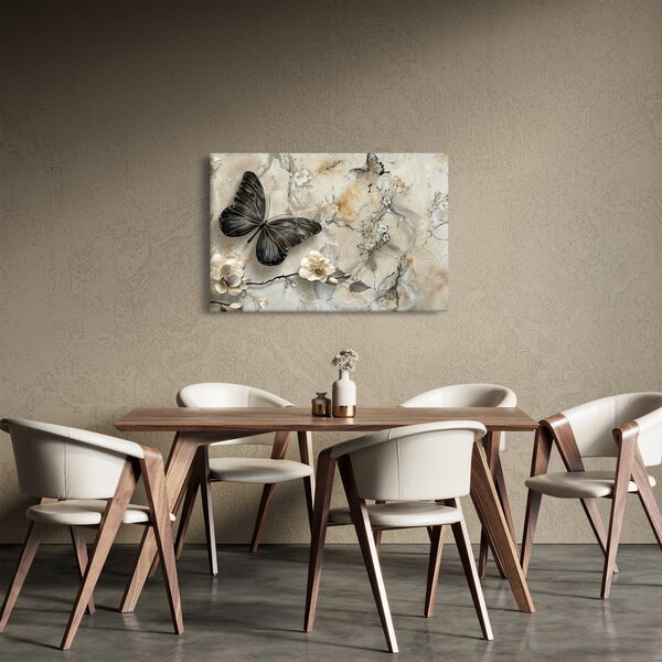 Slika - Mramorna pozadina s leptirima (90x60 cm)