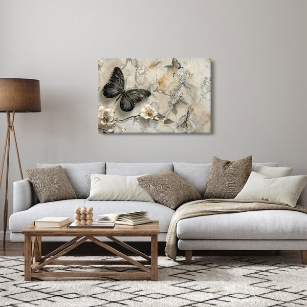 Slika - Mramorna pozadina s leptirima (90x60 cm)