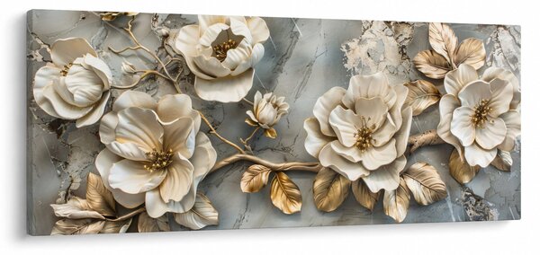 Slika - Mramorna pozadina s cvijećem (120x50 cm)