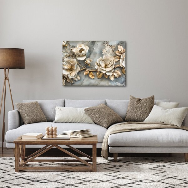 Slika - Mramorna pozadina s cvijećem (70x50 cm)