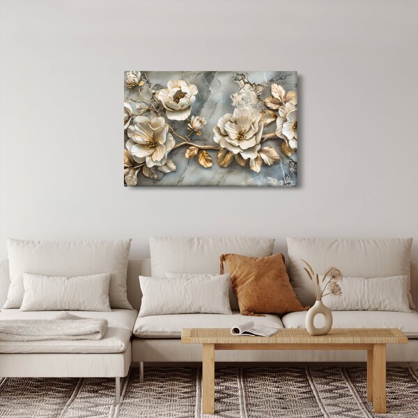 Slika - Mramorna pozadina s cvijećem (90x60 cm)