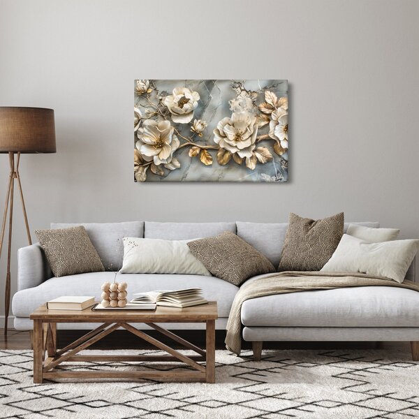Slika - Mramorna pozadina s cvijećem (90x60 cm)