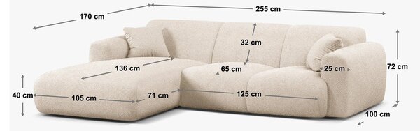 Bijela kutna garnitura od bouclé tkanine (s desnim kutom) Molino – Micadoni Home