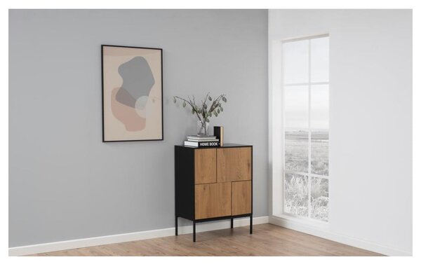Crna/u prirodnoj boji visoka komoda u dekoru hrasta 80x103 cm Seaford – Actona