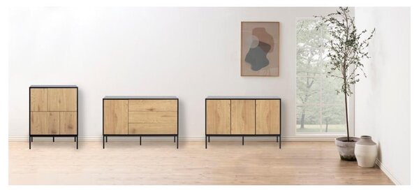 Crna/u prirodnoj boji visoka komoda u dekoru hrasta 80x103 cm Seaford – Actona