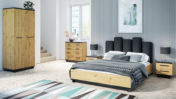 Bračni krevet 160 cm Indi P (hrast artisan + crna mat + hrast artisan) (s podnicom)