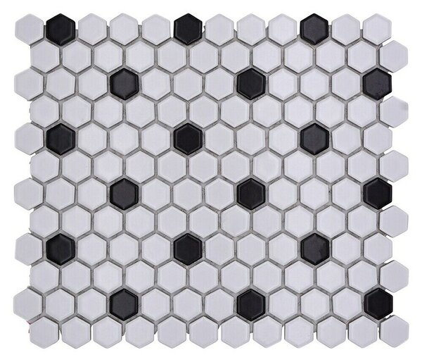 Mozaik pločica Hexagon Mix HX 040 (26 x 30 cm, Bijelo-crno, Mat)