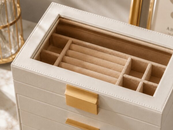Kutija za nakit ELEGANT CASE 25,1x21,5x15,3 cm od eko kože, bež boje