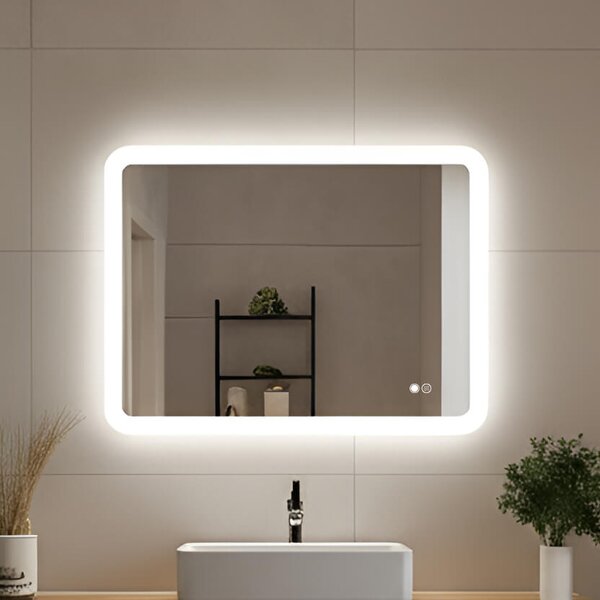 Zaobljeno ogledalo za kupaonicu s LED osvjetljenjem 80x60\100x70\120x70\60x80\70x100\70x120 cm, dvobojno, dodirni prekidač, grijaća podloga