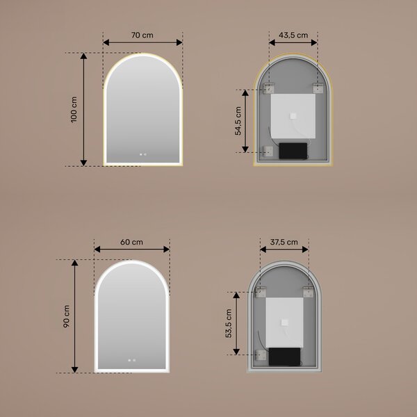 Nepravilno ogledalo s LED osvjetljenjem u crnom aluminijskom okviru