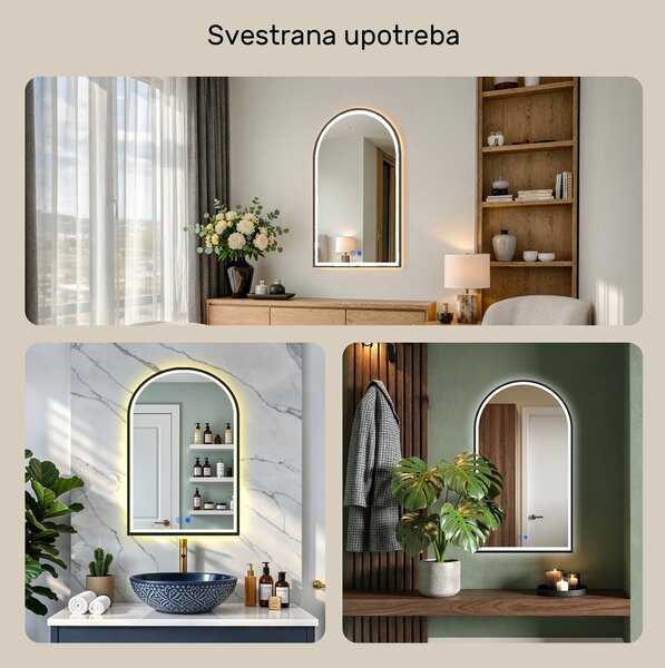 Nepravilno ogledalo s LED osvjetljenjem u crnom aluminijskom okviru