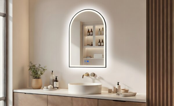 Nepravilno ogledalo s LED osvjetljenjem u crnom aluminijskom okviru