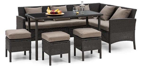 Blumfeldt Titania Dining Lounge Set, vrtna garnitura za sjedenje, kutna garnitura, stol, stolice, crna