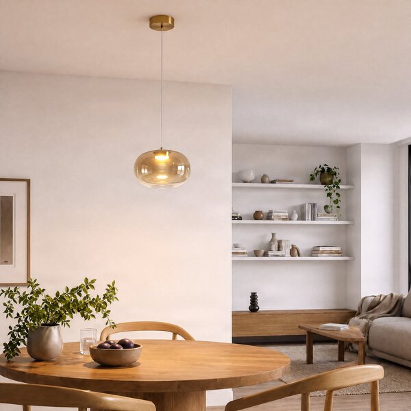 Milagro Lighting Vaso LED viseća lampa, jantar, Ø 18 cm, staklo, Bež, Dnevni boravak/blagovaonica, Staklo