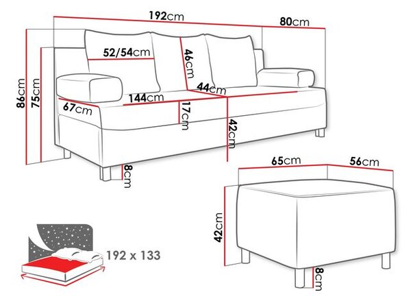 Zondo.hr Sofa Dorien s tabureom (Lawa 05). 1058524