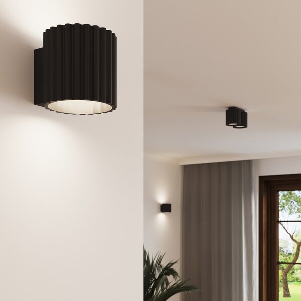 Zidne Svjetiljka SOLLUX LIGHTING, RIBLA, prigušiv, Crno, Dnevna soba, Aluminij