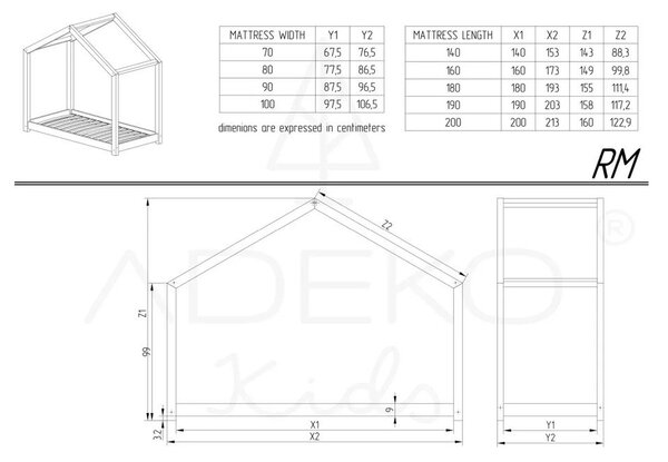Dječji krevet u obliku kućice/s dodatnim ležajem s prostorom za odlaganje s podnicom 90x200 cm u prirodnoj boji RM – Adeko
