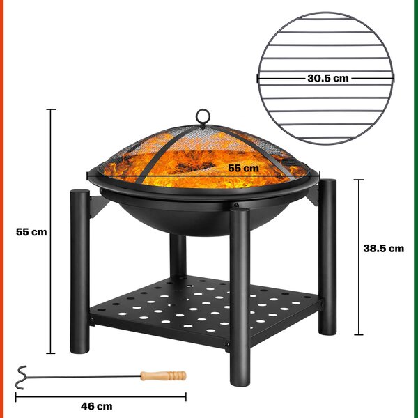Ognjište sa spremištem za drva FIRE, Ø55 cm, crno Gardebruk
