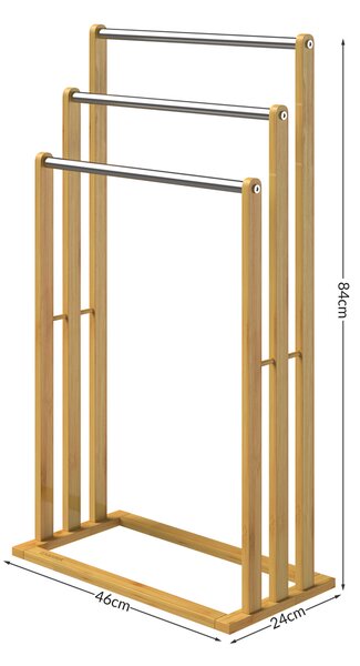 Bambuski stalak za ručnike RUBBY s metalnim šipkama, 46x24x84 cm, smeđa/srebrna Casaria