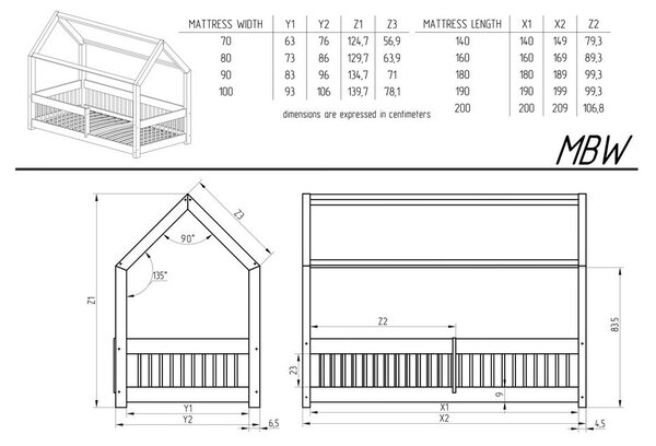 Dječji krevet od masivnog bora u obliku kućice/s dodatnim ležajem s prostorom za pohranu 120x200 cm u prirodnoj boji Mila MBW – Adeko