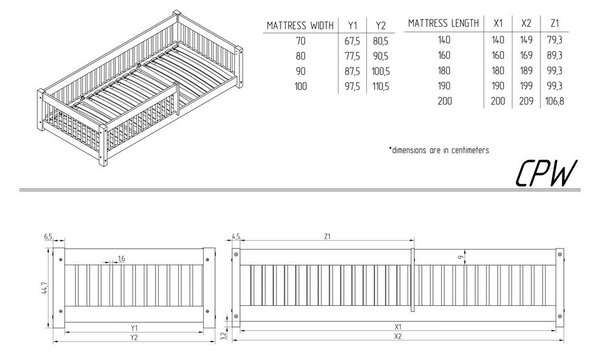 Dječji krevet s dodatnim ležajem s prostorom za odlaganje s podnicom 90x200 cm u prirodnoj boji CPW – Adeko