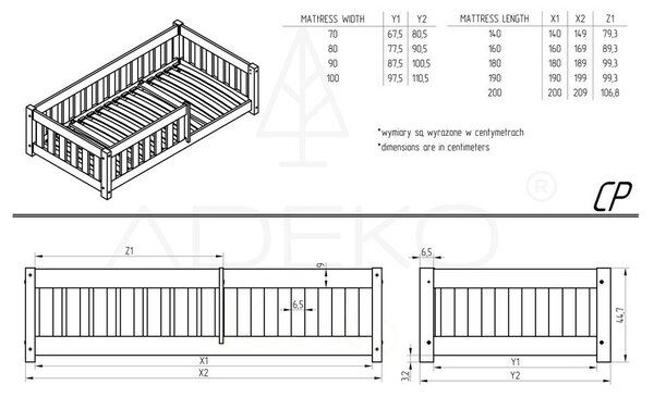 Dječji krevet s dodatnim ležajem s prostorom za odlaganje s podnicom 90x200 cm u prirodnoj boji CP – Adeko
