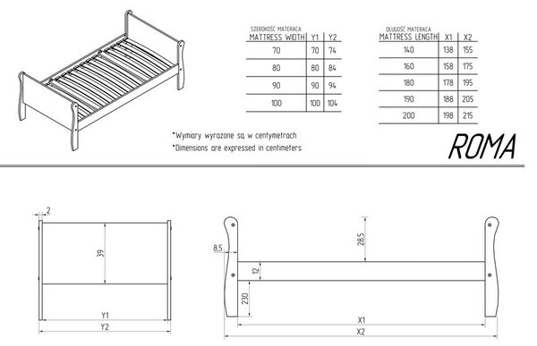Dječji krevet od masivnog bora s podnicom 90x200 cm u prirodnoj boji Roma – Adeko